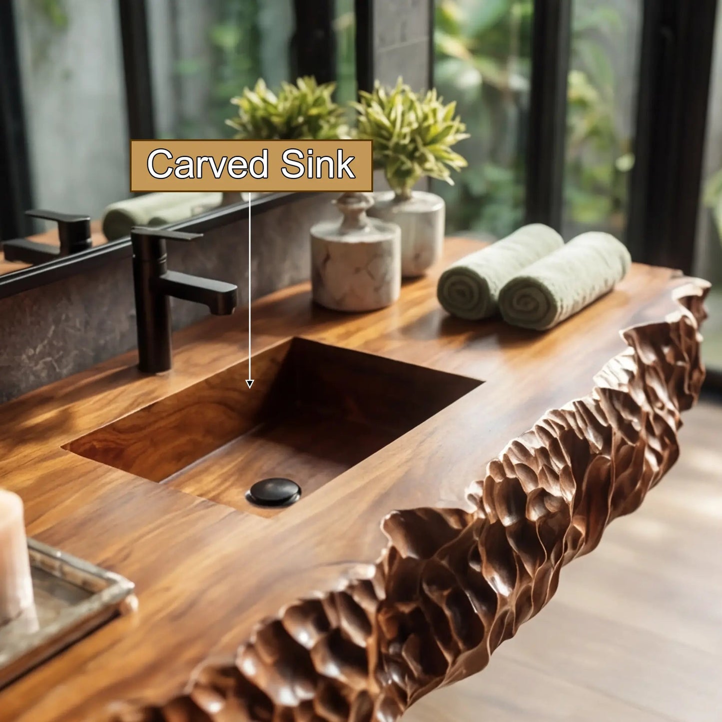 Averion Sculpted Solid Wood Floating Bathroom Vanity with Integrated Sink Kitchnce