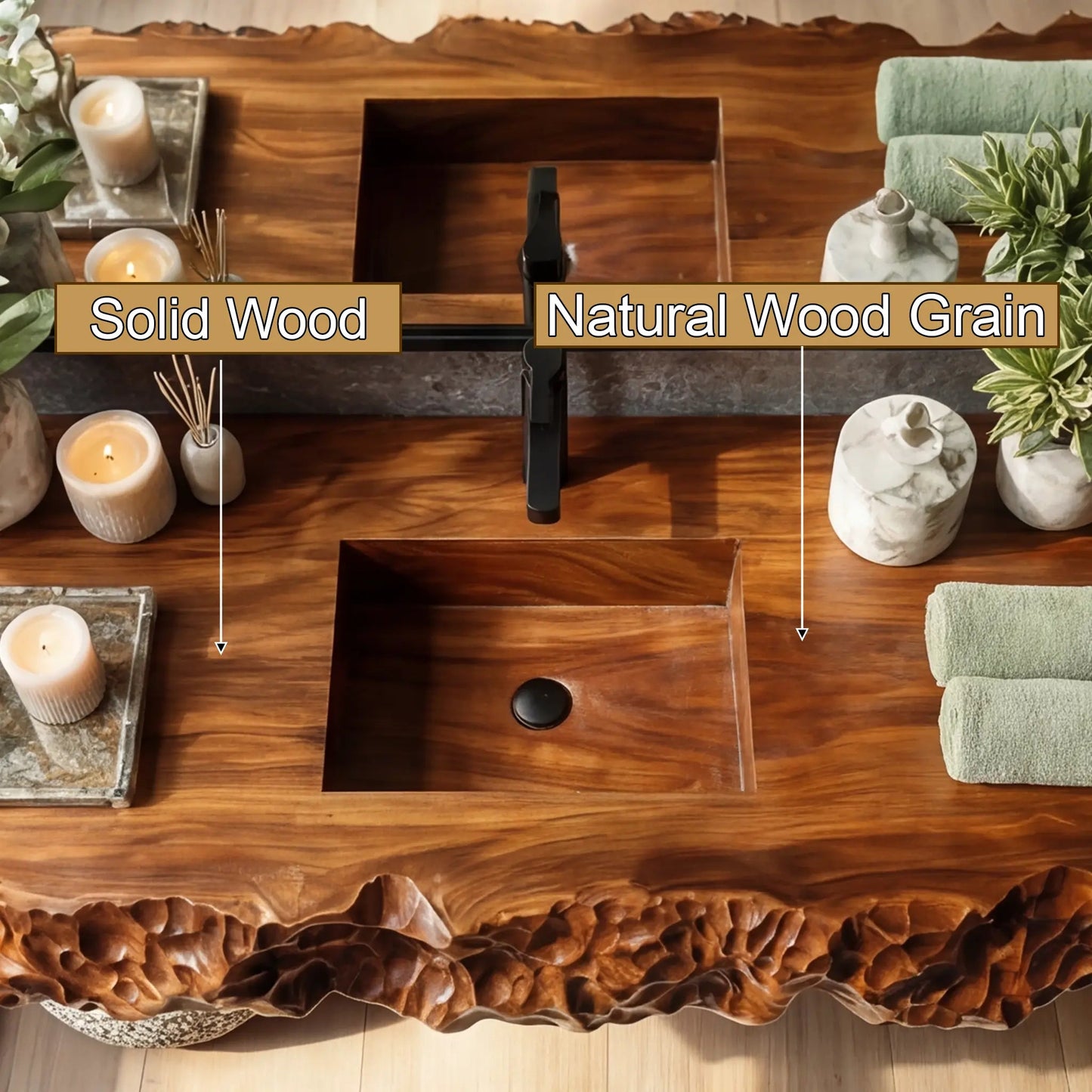 Averion Sculpted Solid Wood Floating Bathroom Vanity with Integrated Sink Kitchnce
