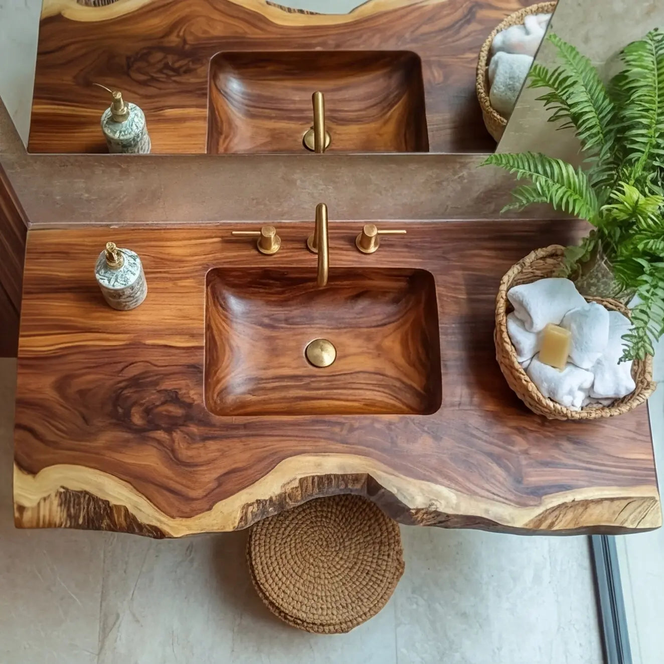 Averra Live Edge Solid Wood Floating Bathroom Vanity with Integrated Sink Kitchnce
