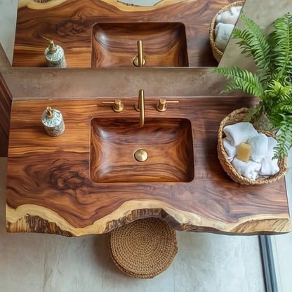 Averra Live Edge Solid Wood Floating Bathroom Vanity with Integrated Sink Kitchnce
