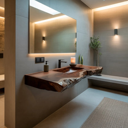 Averra Live Edge Solid Wood Floating Bathroom Vanity with Integrated Sink Kitchnce