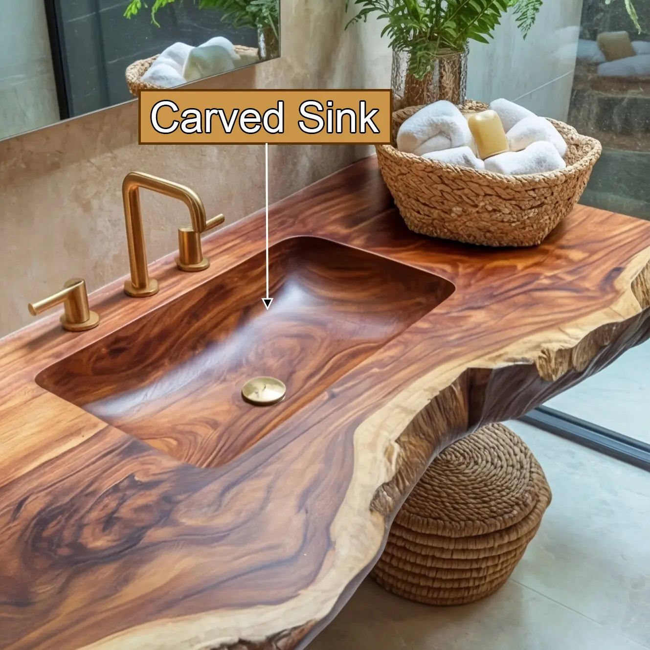 Averra Live Edge Solid Wood Floating Bathroom Vanity with Integrated Sink Kitchnce