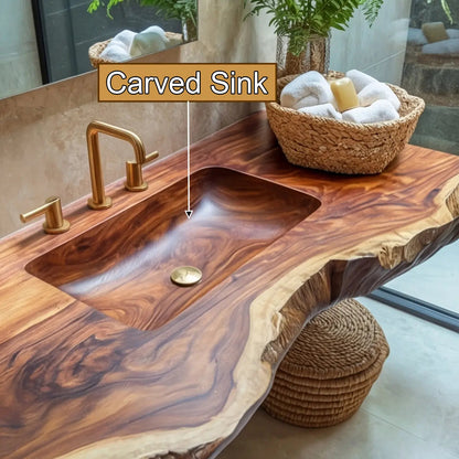 Averra Live Edge Solid Wood Floating Bathroom Vanity with Integrated Sink Kitchnce