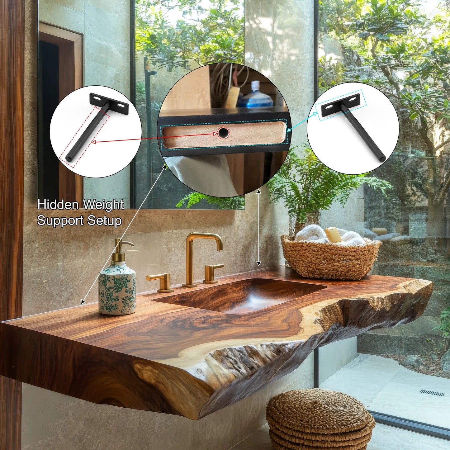 Averra Live Edge Solid Wood Floating Bathroom Vanity with Integrated Sink Kitchnce