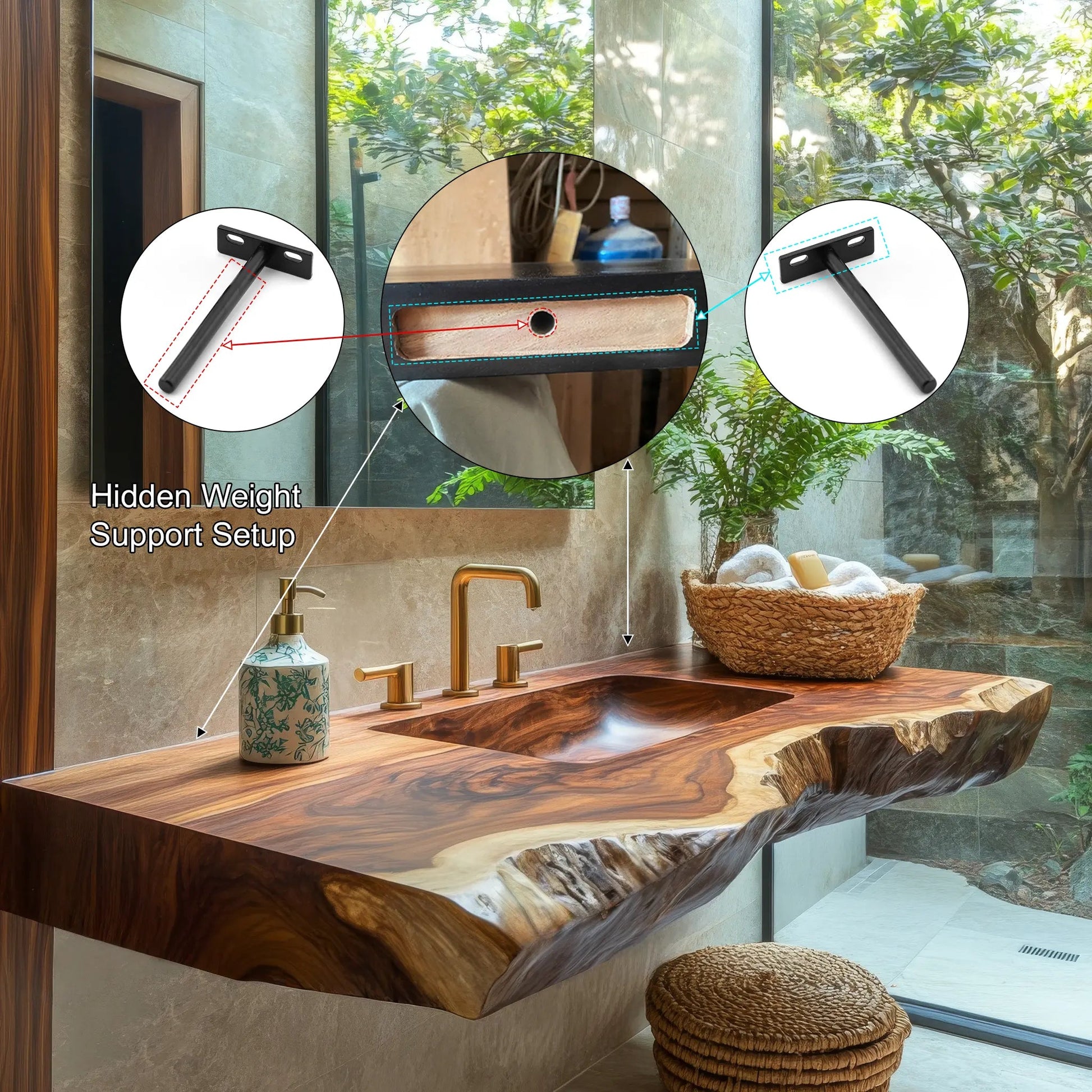 Averra Live Edge Solid Wood Floating Bathroom Vanity with Integrated Sink Kitchnce