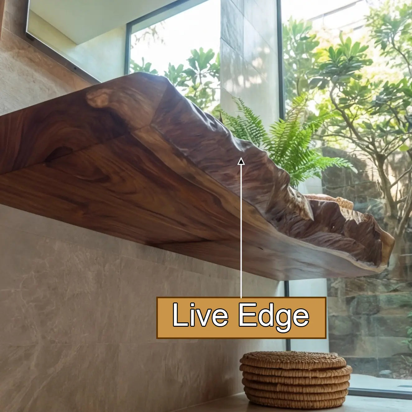 Averra Live Edge Solid Wood Floating Bathroom Vanity with Integrated Sink Kitchnce