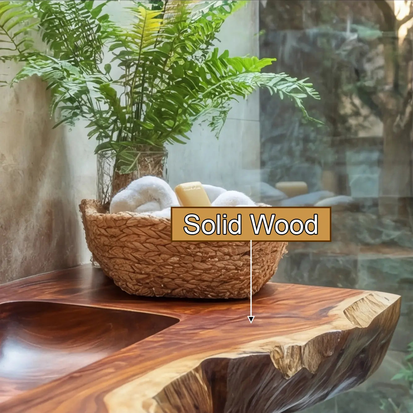 Averra Live Edge Solid Wood Floating Bathroom Vanity with Integrated Sink Kitchnce