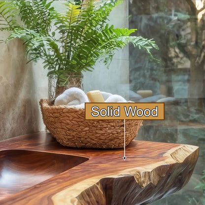 Averra Live Edge Solid Wood Floating Bathroom Vanity with Integrated Sink Kitchnce