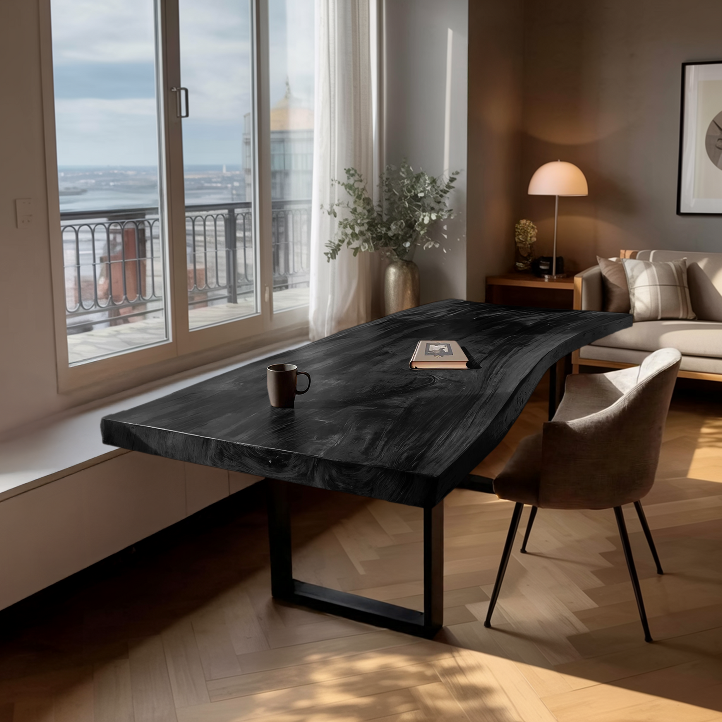 Mid Century Rustic Wooden Live Edge Desk For Home Office