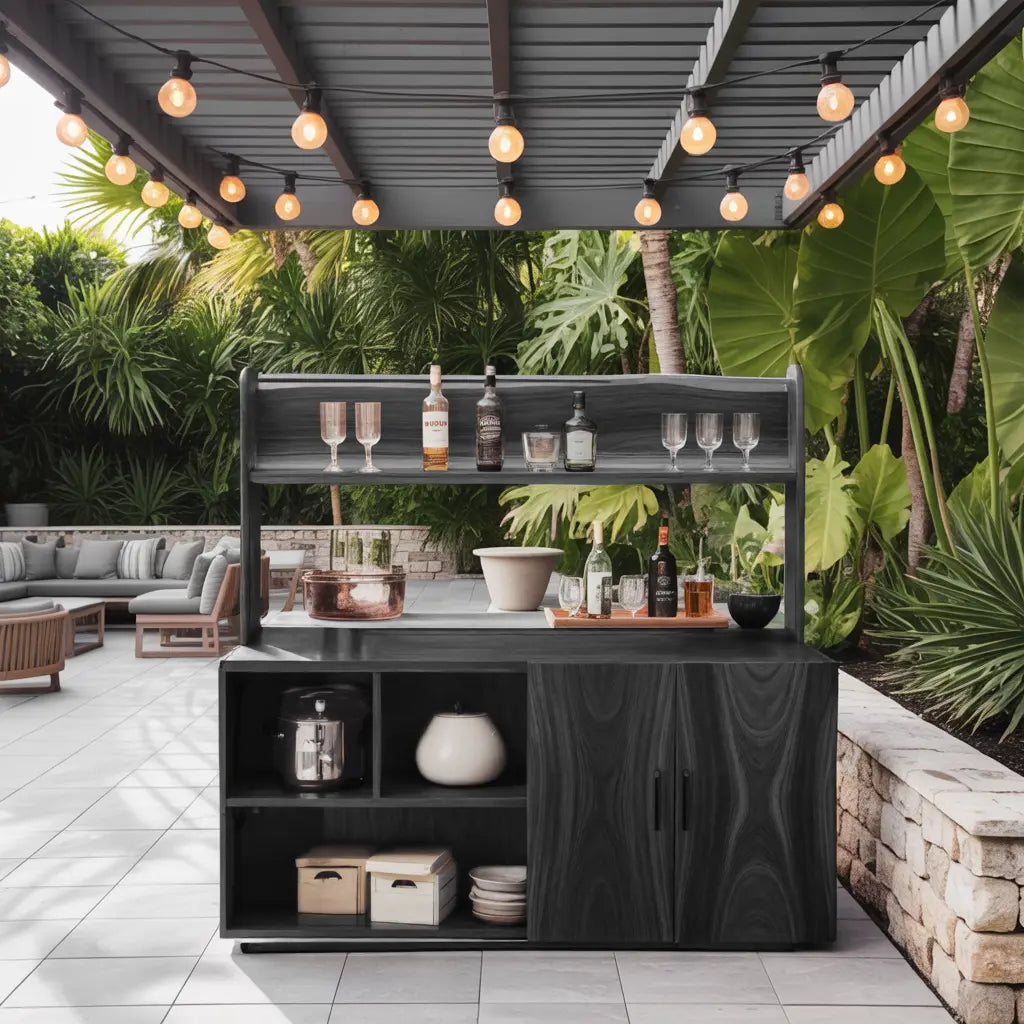 Contemporary Outdoor Bar Table With Hidden Storage For Garden Or Poolside Kitchnce
