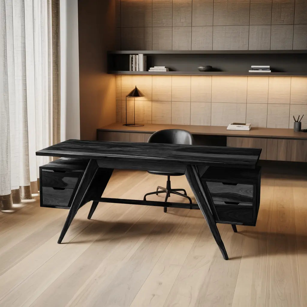 Modern Executive Wooden Desk With Angled Legs And Drawers For Home Office Kitchnce