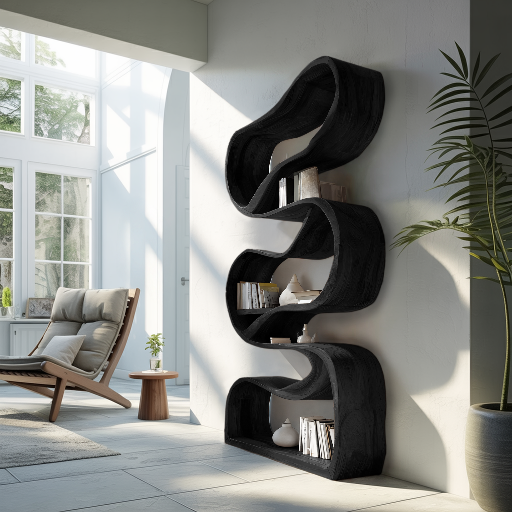 Modern Sculptural Bookcase Statement Design For Hallway Kitchnce