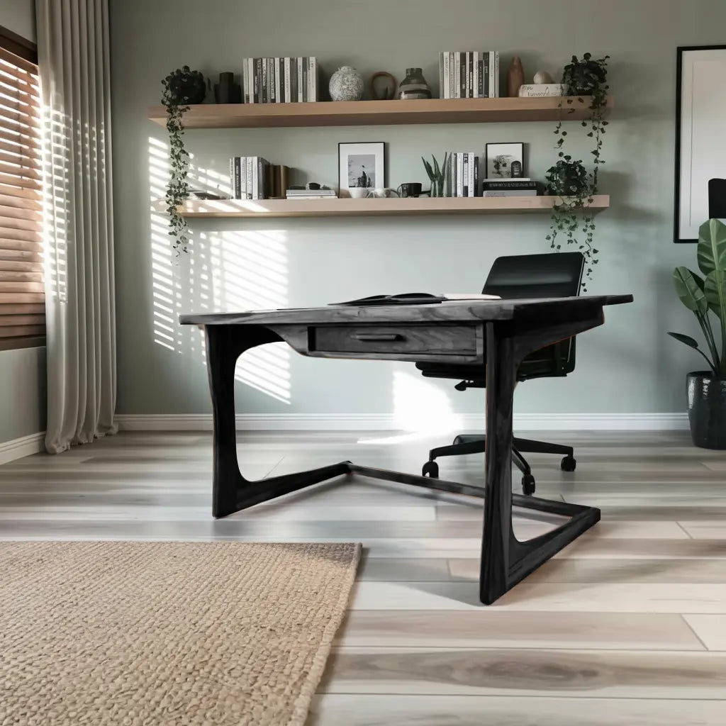 Mid Century Modern Desk With Drawer For Home Office And Workspace Kitchnce