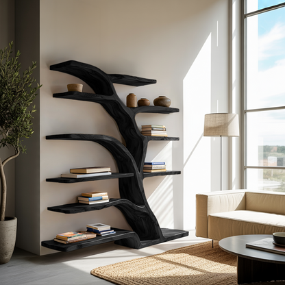 Modern Bookshelf Flowing Curved Design For Living Decor Kitchnce