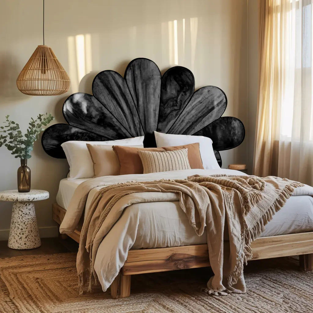 Boho Flower Petal Headboard Bed For Queen And King Bedroom Kitchnce