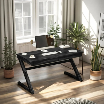 Modern Z Leg Wooden Writing Desk With Drawers For Home Office Or Studio Kitchnce