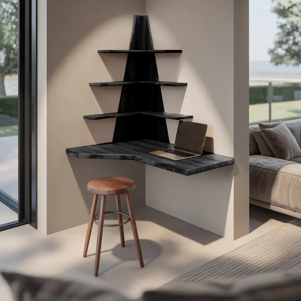 Modern Floating Corner Desk With Tree Shelves For Home Office And Apartment Kitchnce
