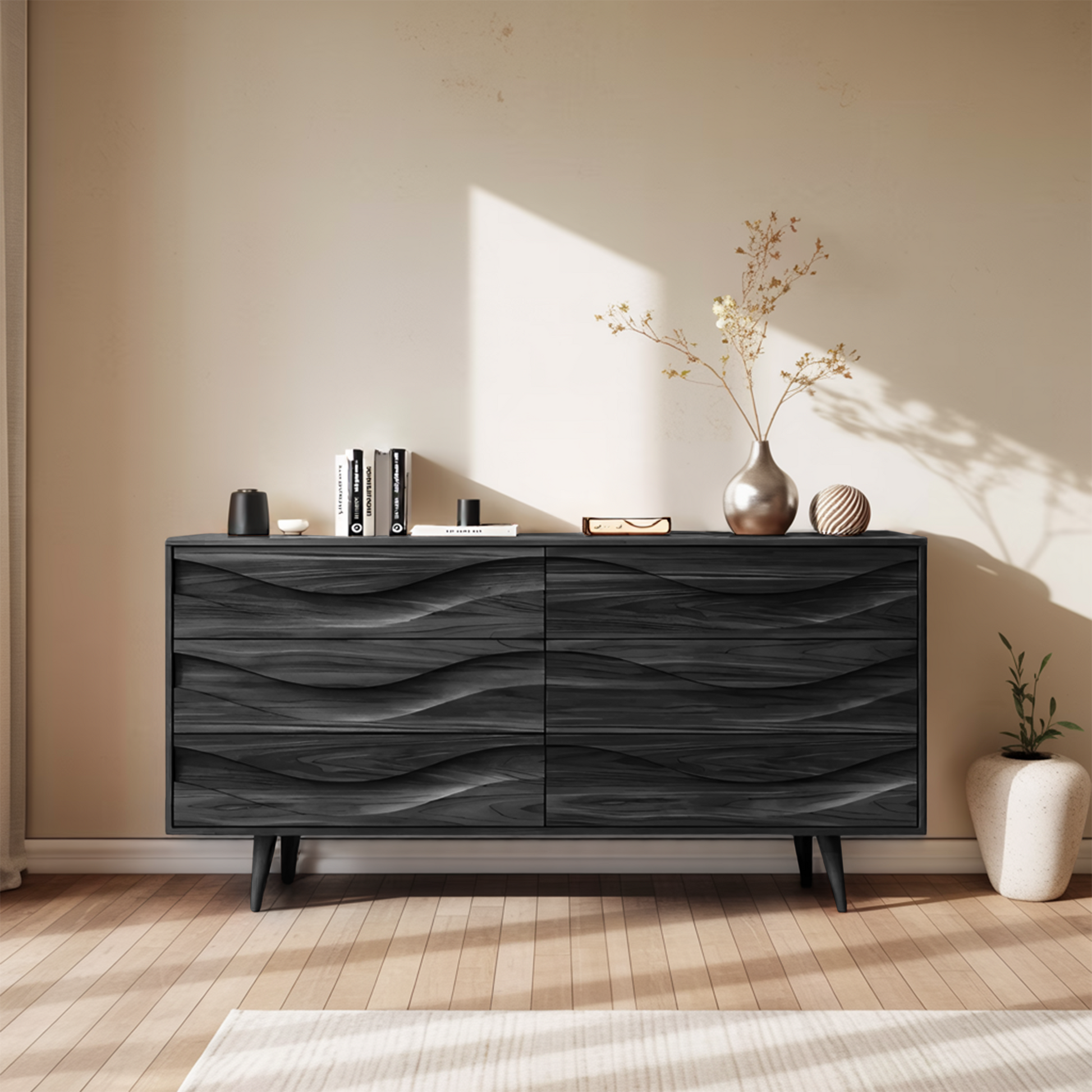 Modern Carved Wave Front Sideboard For Entryway Living Room Kitchnce