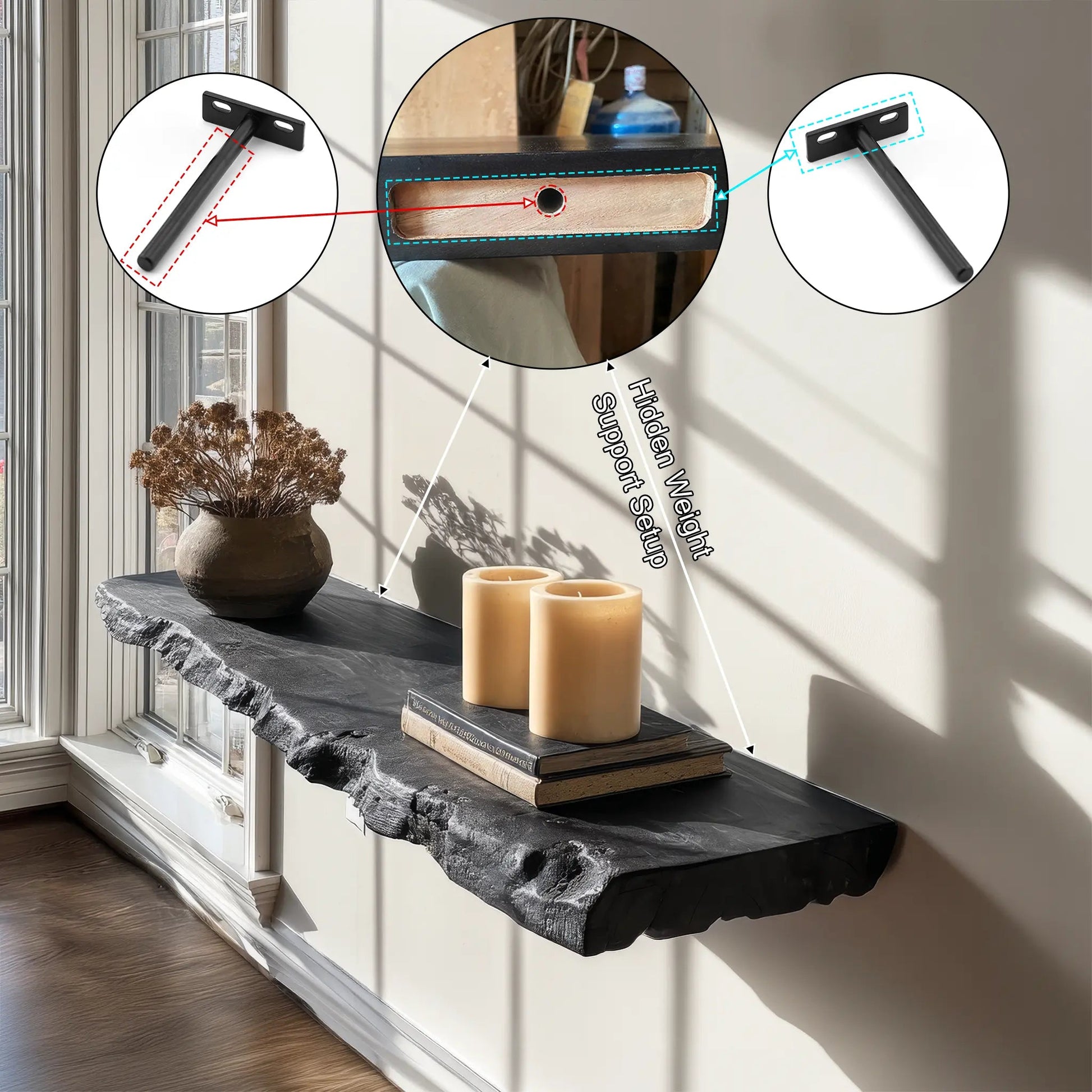 Bravik Handcrafted Solid Wood Floating Shelf SPA561489 Kitchnce