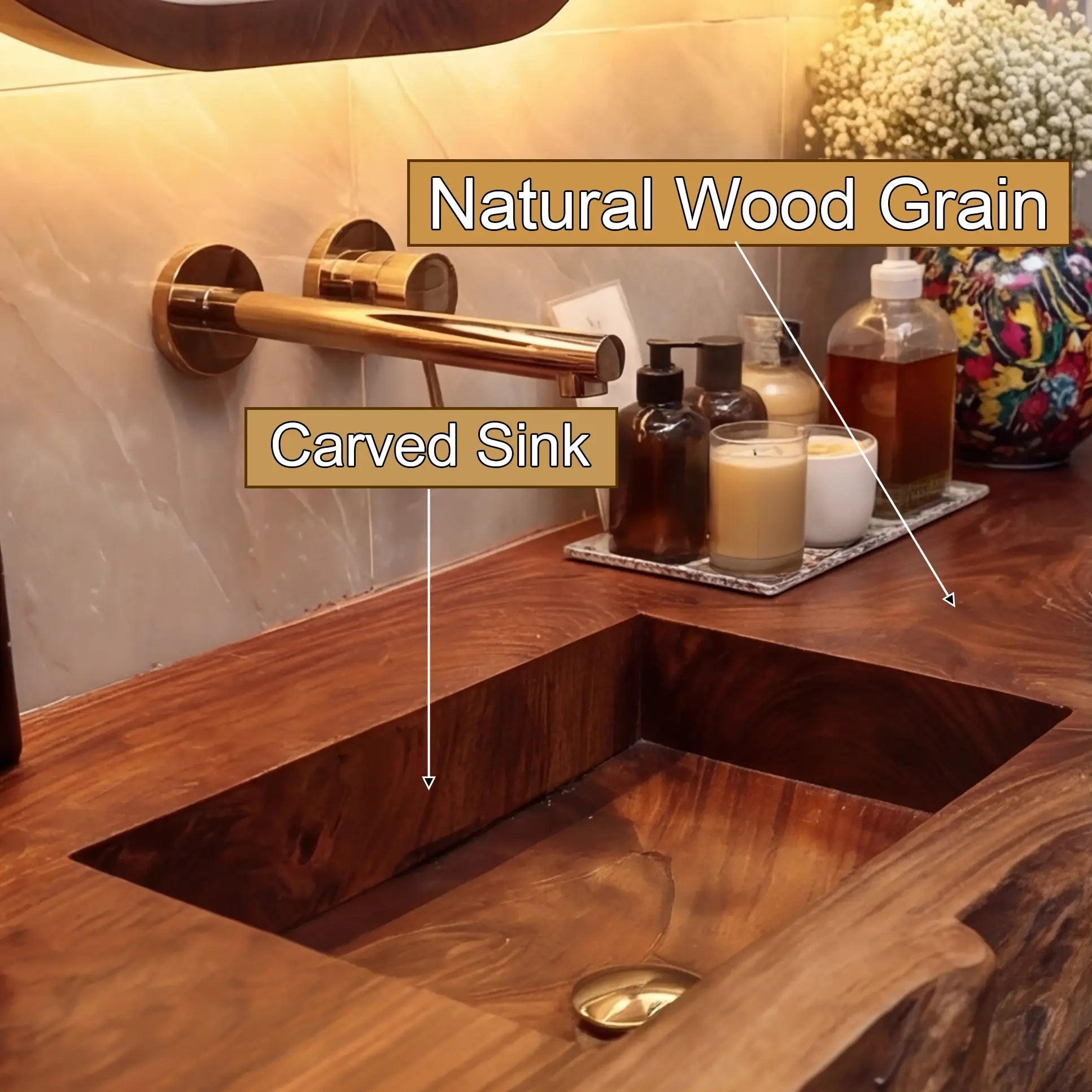 Bravion Live Edge Solid Wood Floating Bathroom Vanity with Integrated Sink SPA912538 Kitchnce