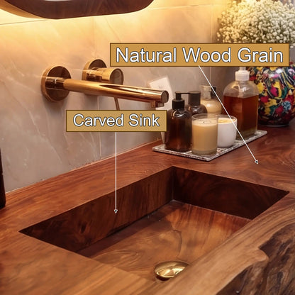 Bravion Live Edge Solid Wood Floating Bathroom Vanity with Integrated Sink SPA912538 Kitchnce