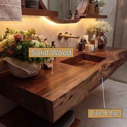 Bravion Live Edge Solid Wood Floating Bathroom Vanity with Integrated Sink SPA912538 Kitchnce