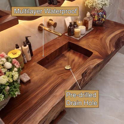 Bravion Live Edge Solid Wood Floating Bathroom Vanity with Integrated Sink SPA912538 Kitchnce