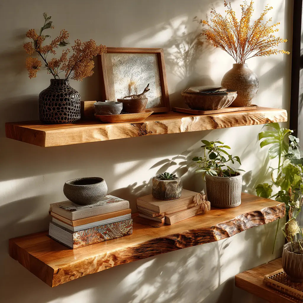 Brivena Live Edge Solid Wood Floating Shelf SPA945128 Kitchnce