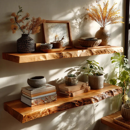 Brivena Live Edge Solid Wood Floating Shelf SPA945128 Kitchnce