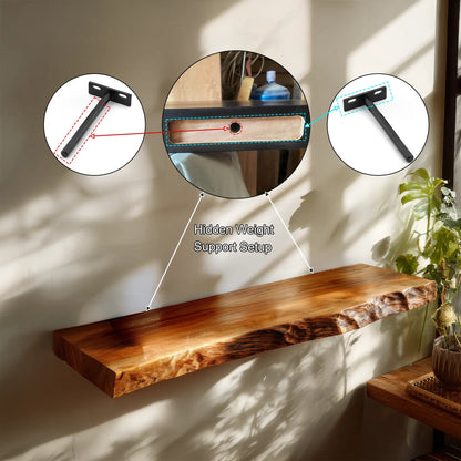 Brivena Live Edge Solid Wood Floating Shelf SPA945128 Kitchnce