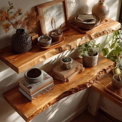 Brivena Live Edge Solid Wood Floating Shelf SPA945128 Kitchnce