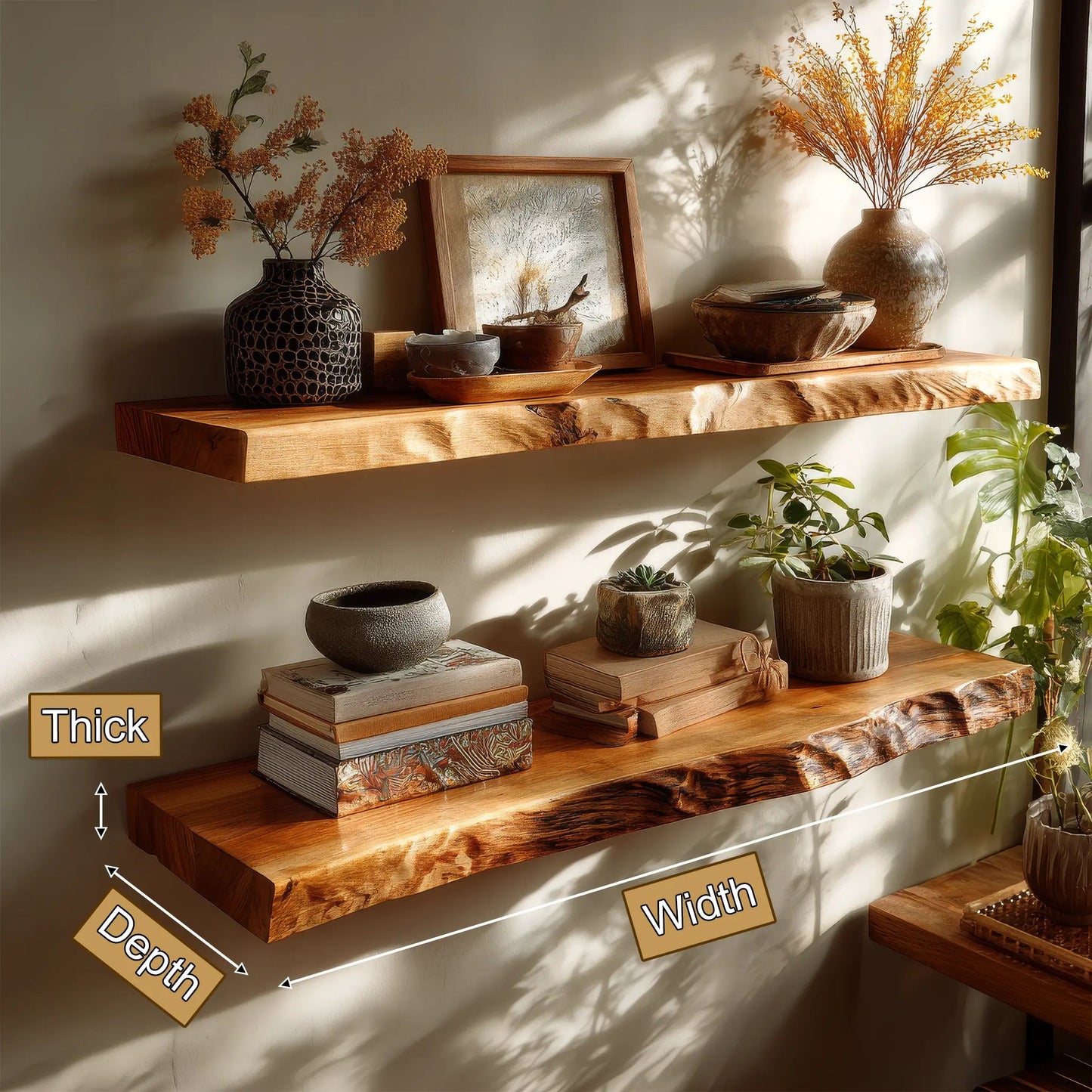 Brivena Live Edge Solid Wood Floating Shelf SPA945128 Kitchnce