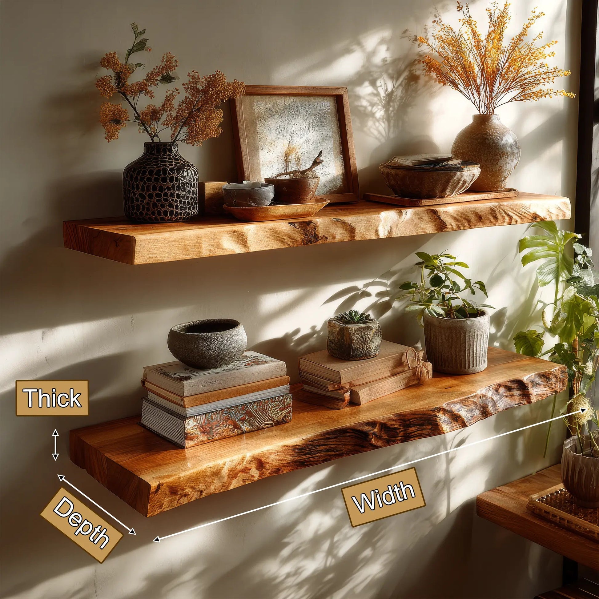 Brivena Live Edge Solid Wood Floating Shelf SPA945128 Kitchnce