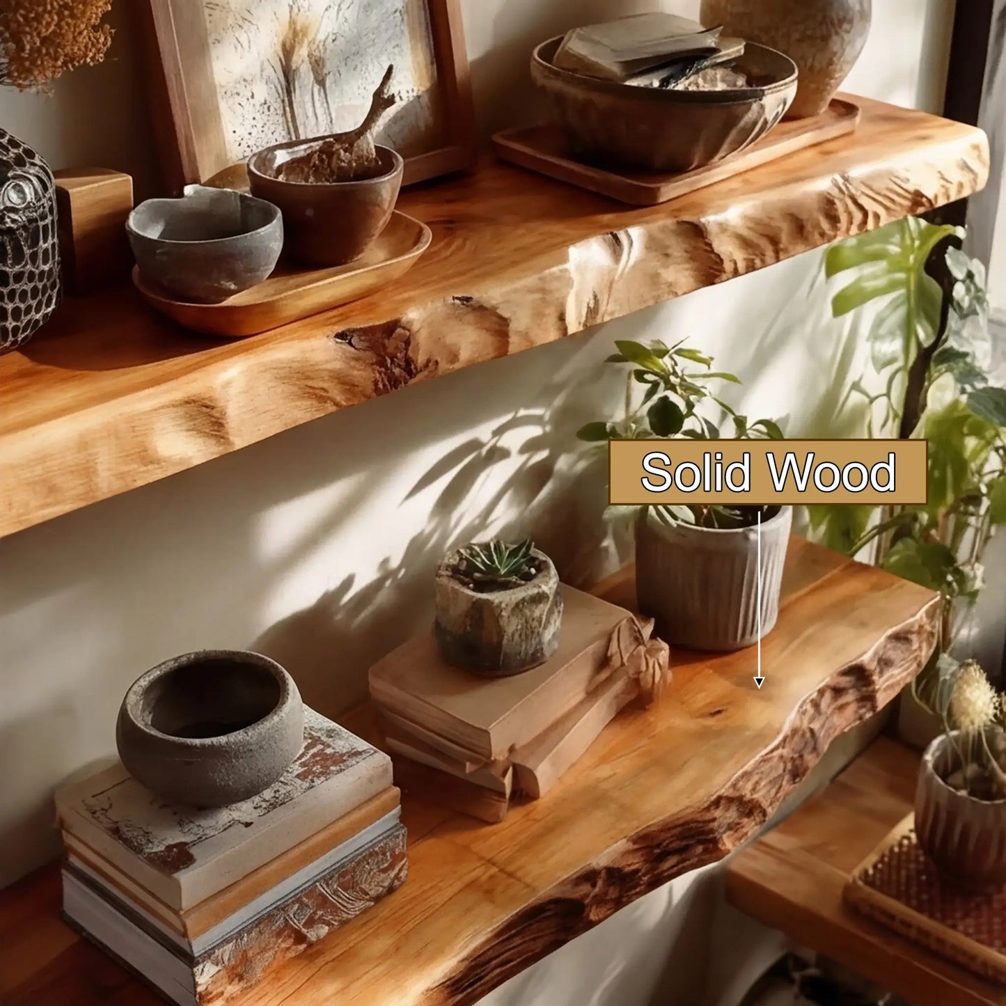 Brivena Live Edge Solid Wood Floating Shelf SPA945128 Kitchnce