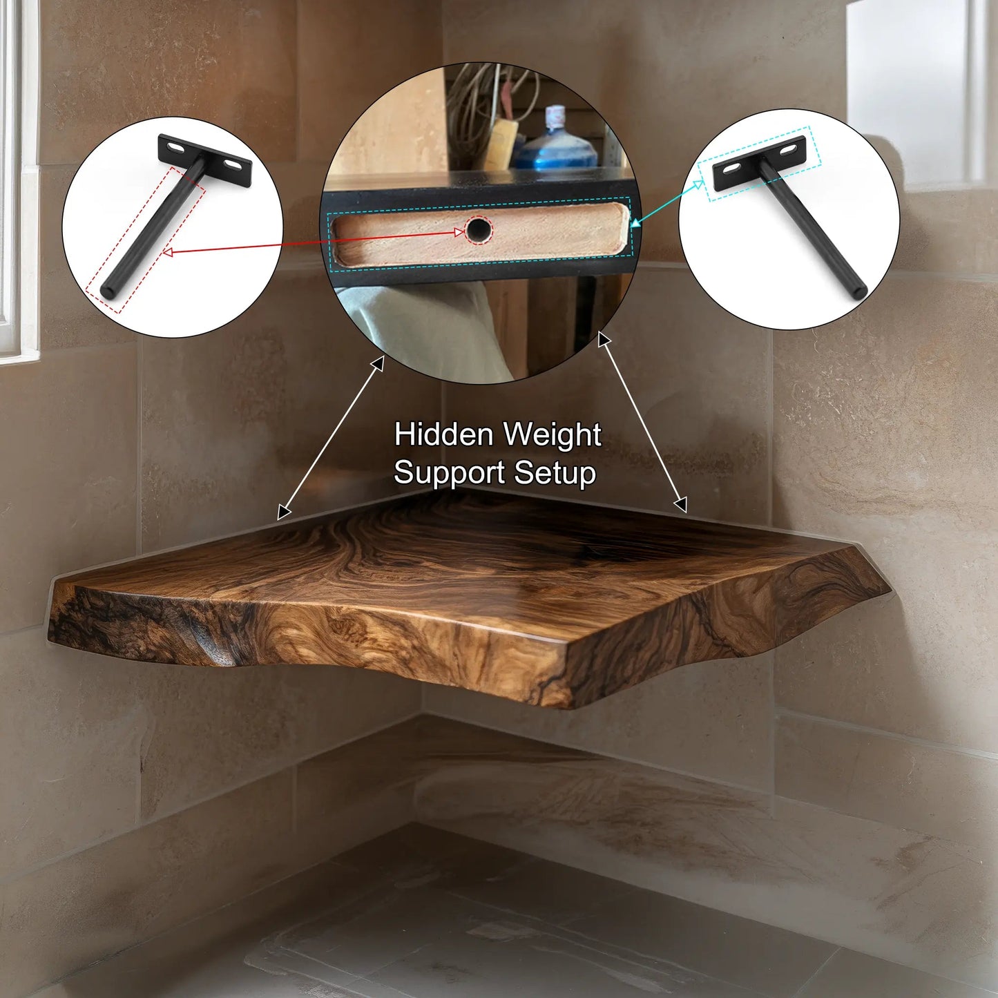 Brivon Live Edge Solid Wood Floating Shelf SPA253512 Kitchnce