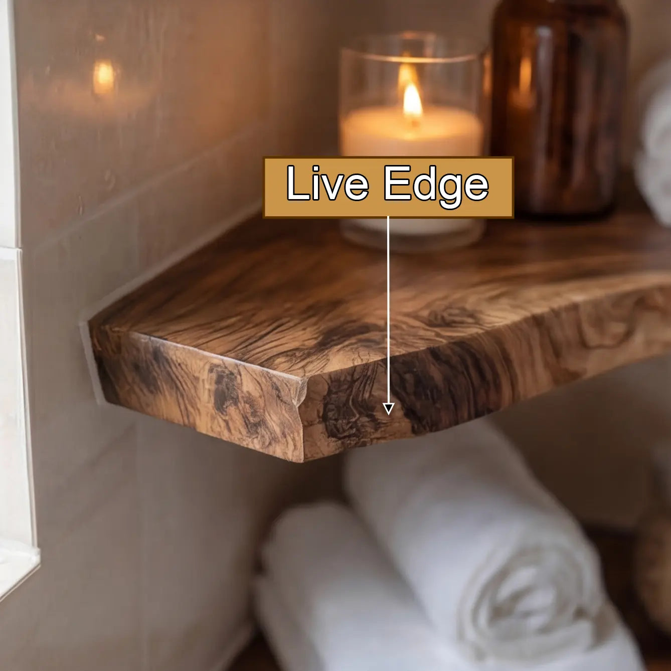 Brivon Live Edge Solid Wood Floating Shelf SPA253512 Kitchnce