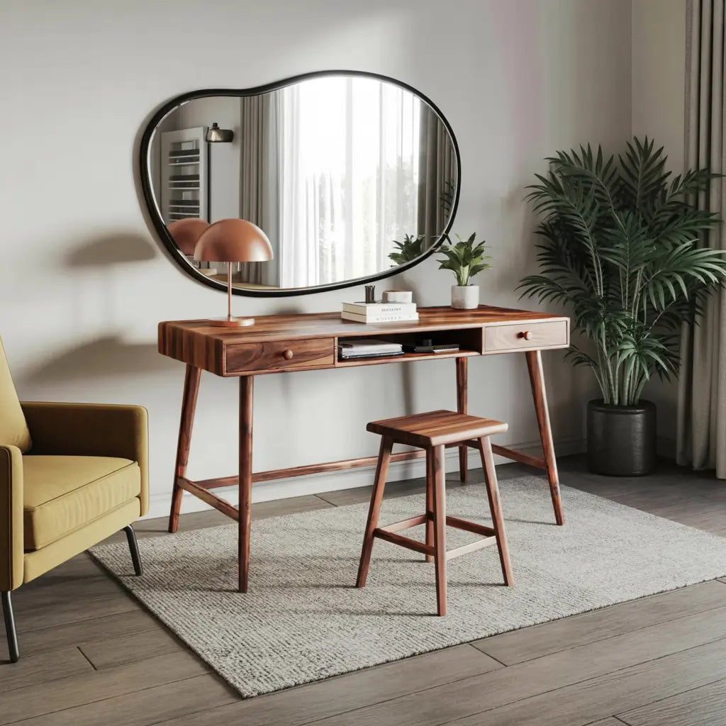 Mid Century Desk With Drawer For Home Office And Workspace Kitchnce