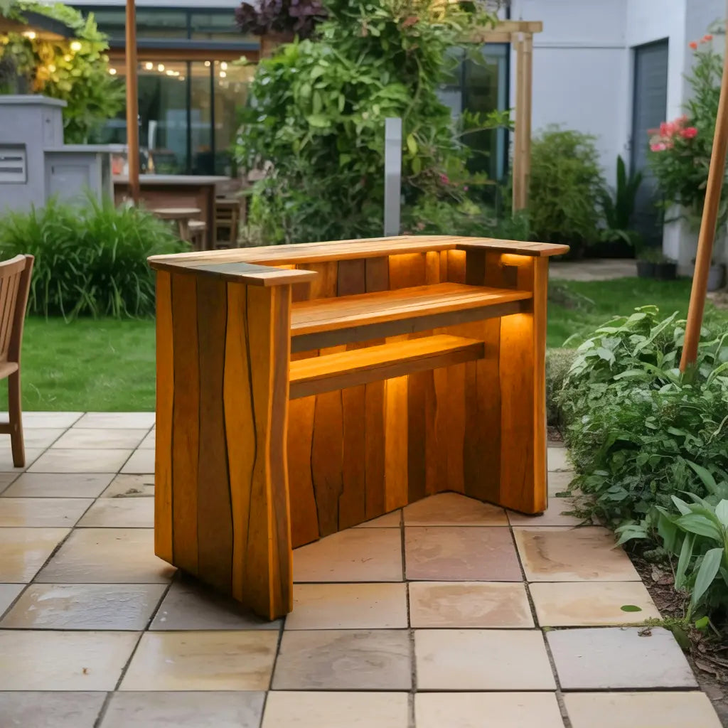Rustic Live Edge Bar Counter With Lighting For Patio Kitchnce