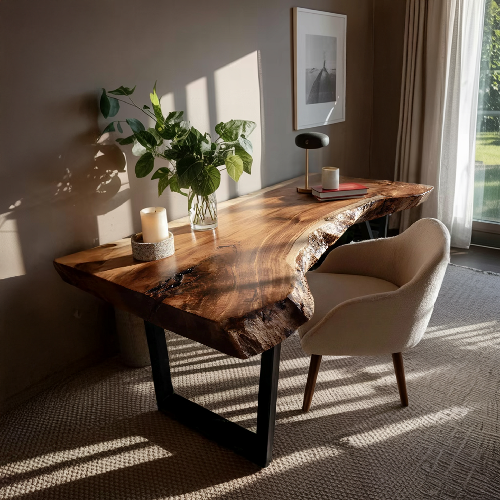 Mid Century Wooden Live Edge Desk For Living Room Kitchnce