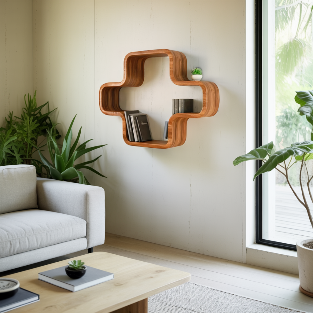 Modern Geometric Wall Mounted Bookshelf For Living Room And Office Kitchnce