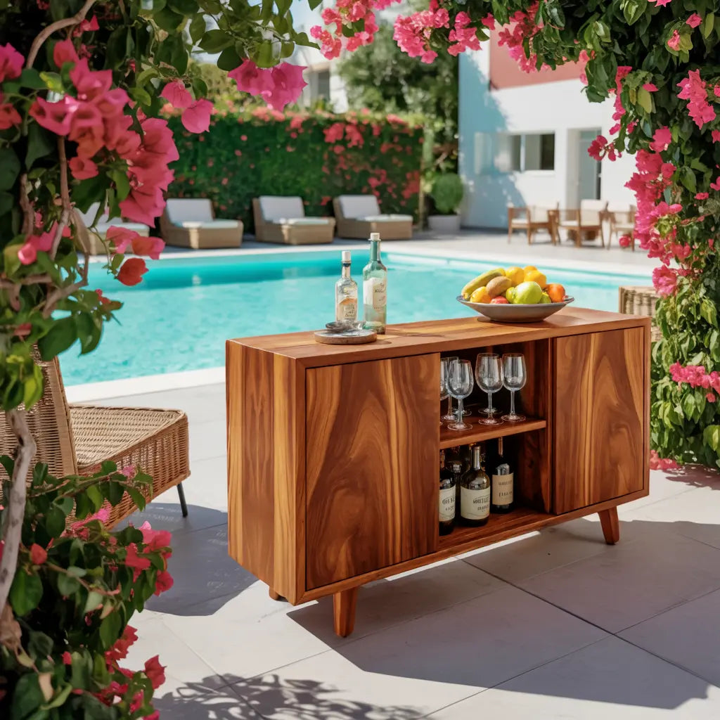 Mid Century Outdoor Bar Cabinet With Wine Storage For Patio Kitchnce