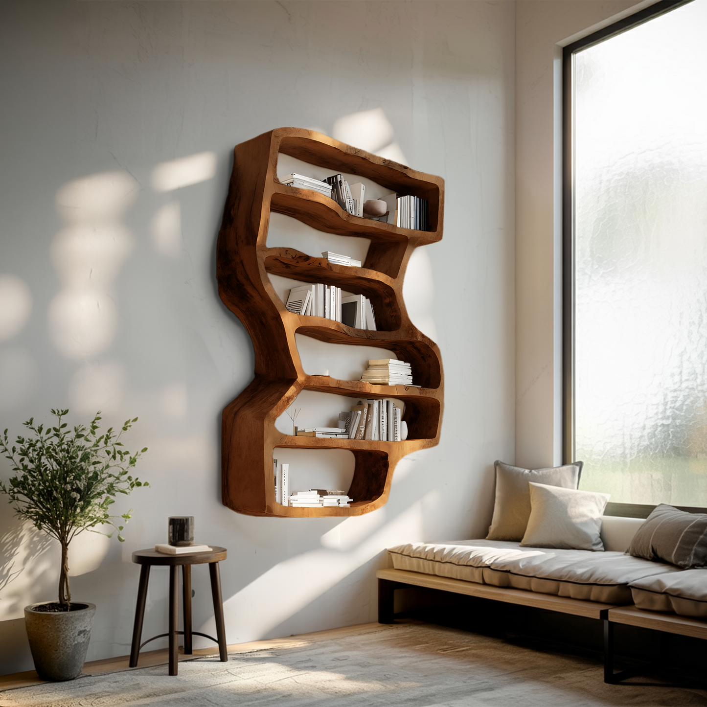 Organic Sculptural Wall Bookcase For Living Room Decor Kitchnce