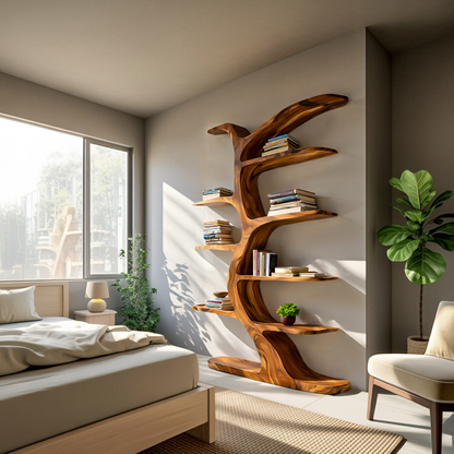 Modern Bookshelf Tree Inspired Curved Design For Living Room Kitchnce