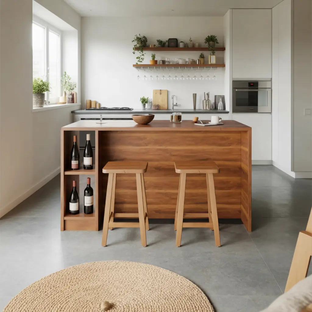 Contemporary Warm Wood Bar Table With Storage For Kitchen Or Breakfast Nook Kitchnce