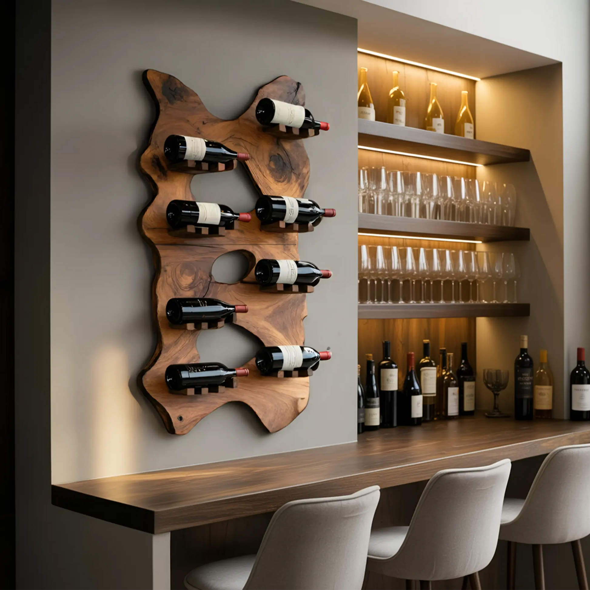 Mid Century Wooden Live Edge Wine Holder For Living Room Decor Kitchnce