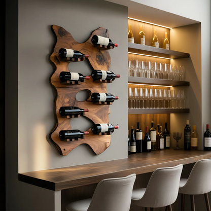 Mid Century Wooden Live Edge Wine Holder For Living Room Decor Kitchnce