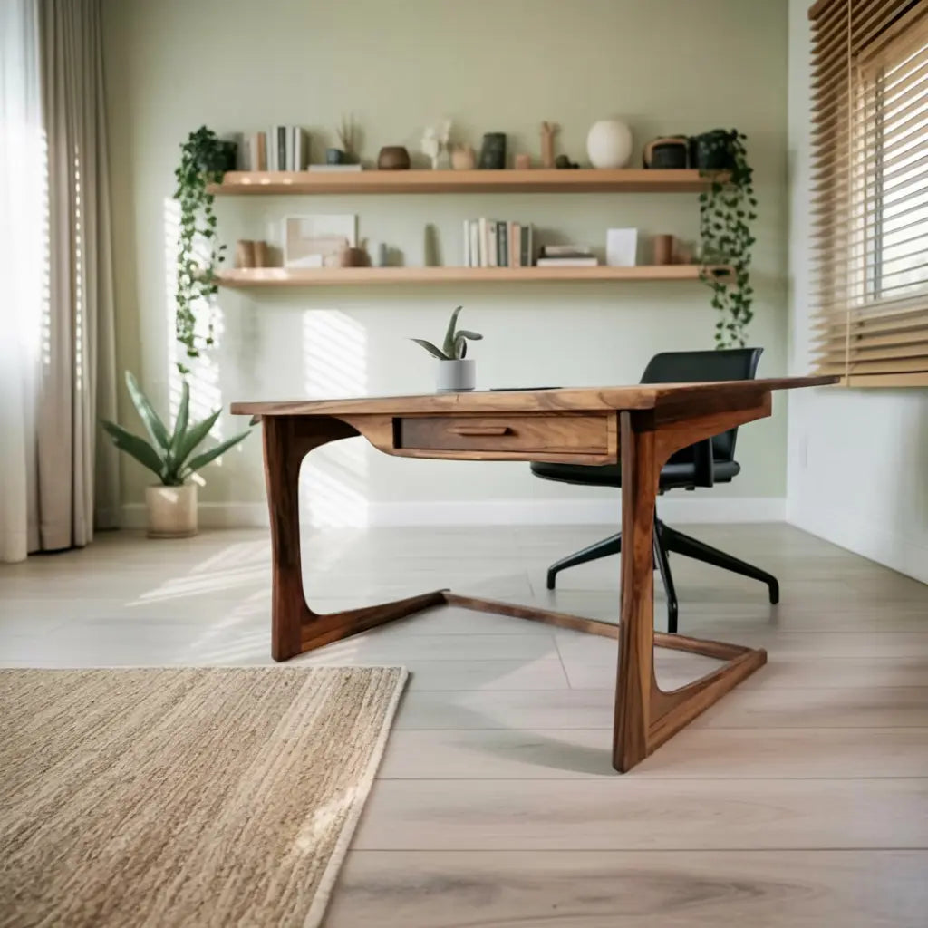 Mid Century Modern Desk With Drawer For Home Office And Workspace Kitchnce