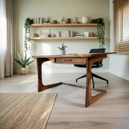 Mid Century Modern Desk With Drawer For Home Office And Workspace Kitchnce