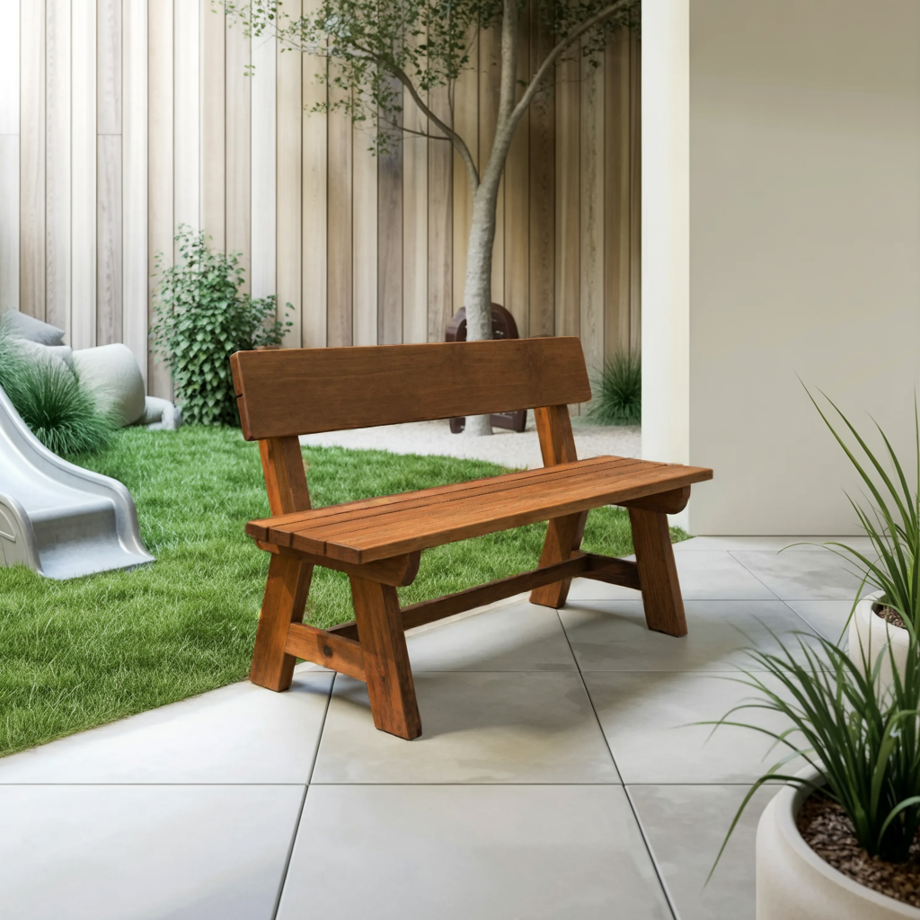 Rustic Garden Bench With Backrest For Patio Or Porch Kitchnce