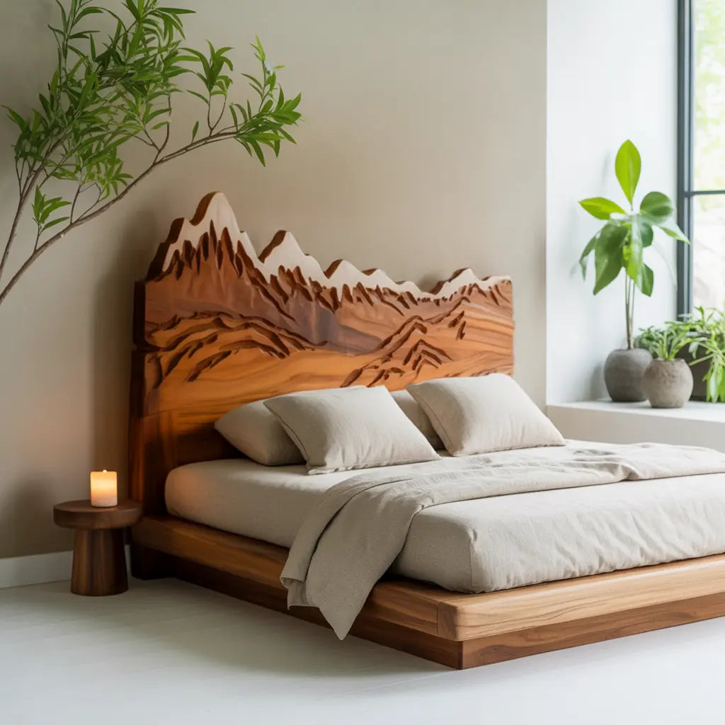 Rustic Style Mountain Carved Headboard Wall Art Bedroom Kitchnce